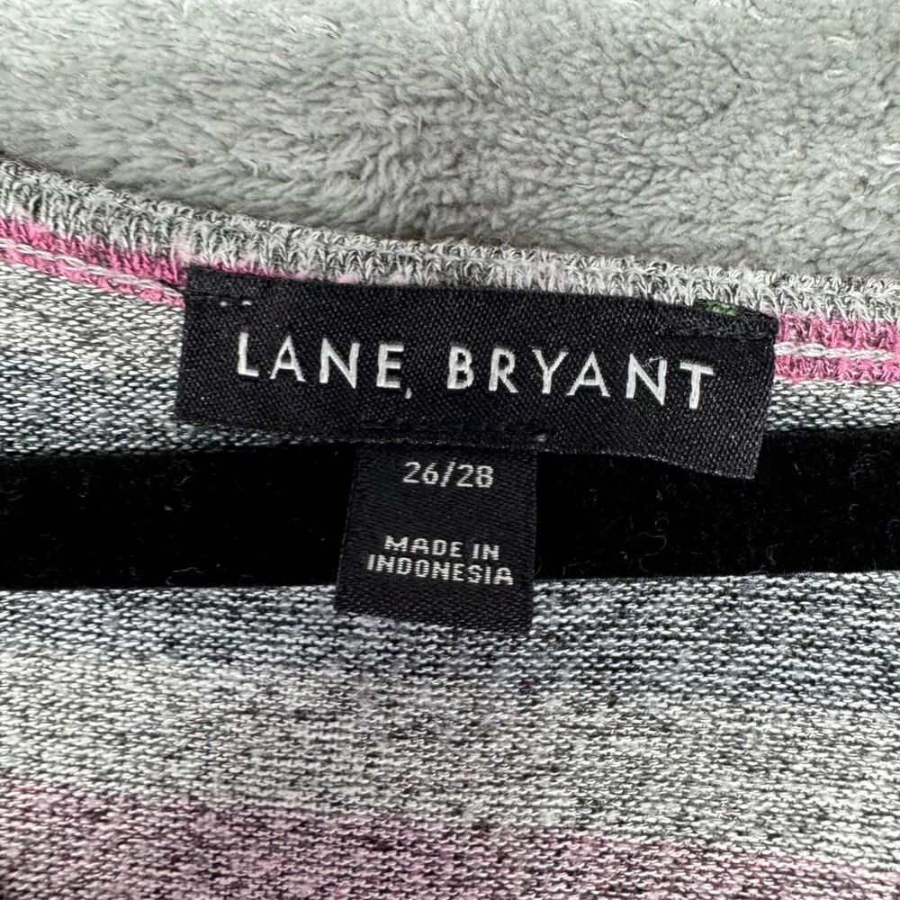Lane Bryant Top Womens 26/28 Pink Black Long Sleeve Striped Faux Wrap Knit Comfy - Picture 3 of 9